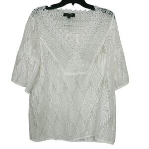 Suzanne Betro NWT White Sheer Lace Crochet Fairy Tunic Top Large